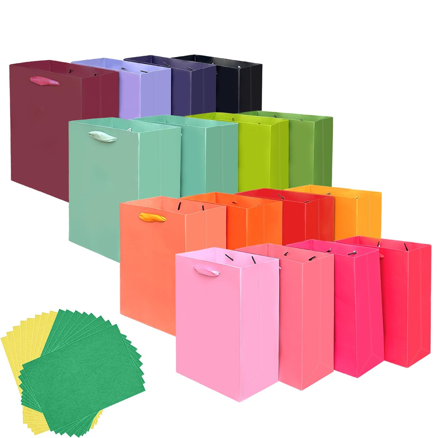 qiqee 16PCS 16 Colors Mini Gift Bags with Tissue Paper Handles 6.3"x4.7"x2.4" Small Size Present Party Favor Bags（ Tissue Paper ）