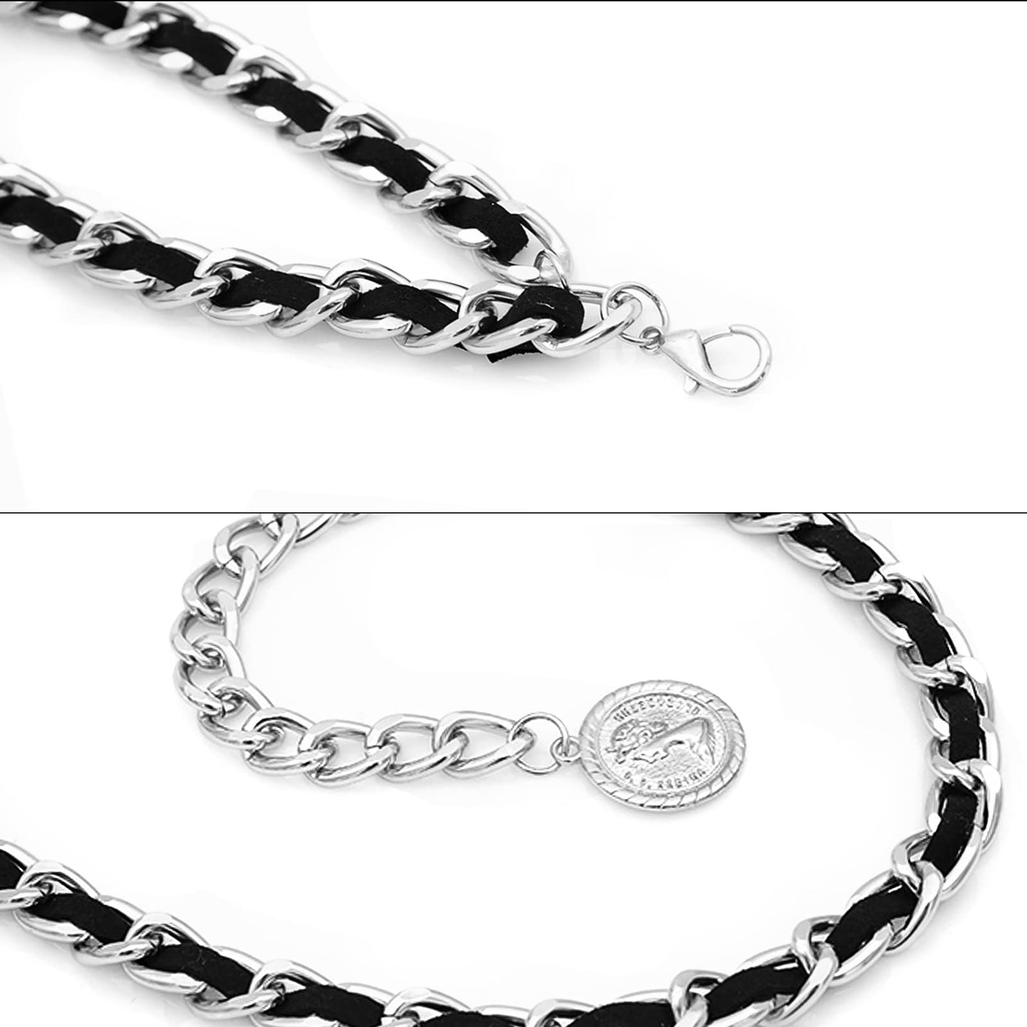HIQUACC Leather Chain Belts for Women Girls, Layered Body Chain Belts Metal Waist Chain for Dress Vest Jeans