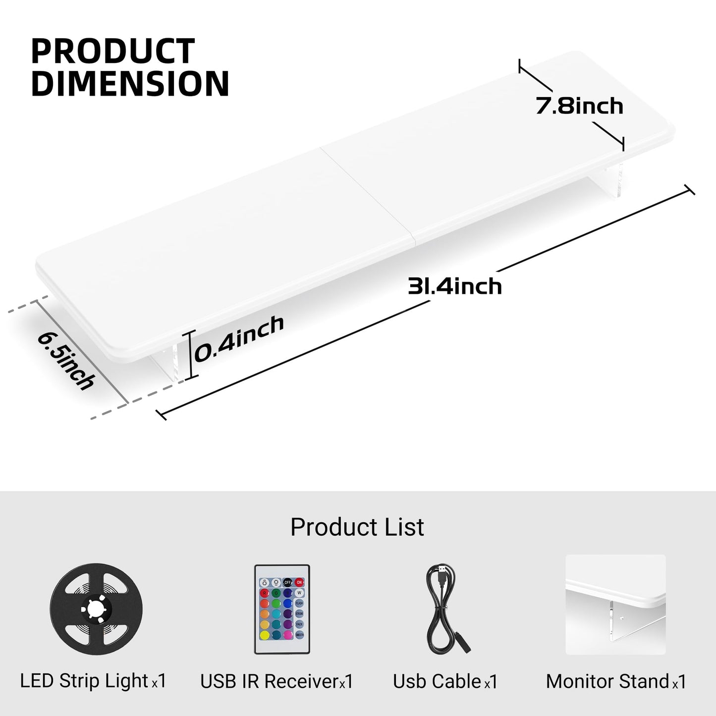 AFOOYO Monitor Stand Riser,31.5-Inch LED Light Wood Computer Monitor Stand with Adjustable Acrylic Legs,Desk Accessories Desktop Organizer Stand for, Computer,Laptop,Printer,PC TV Screen Riser,White