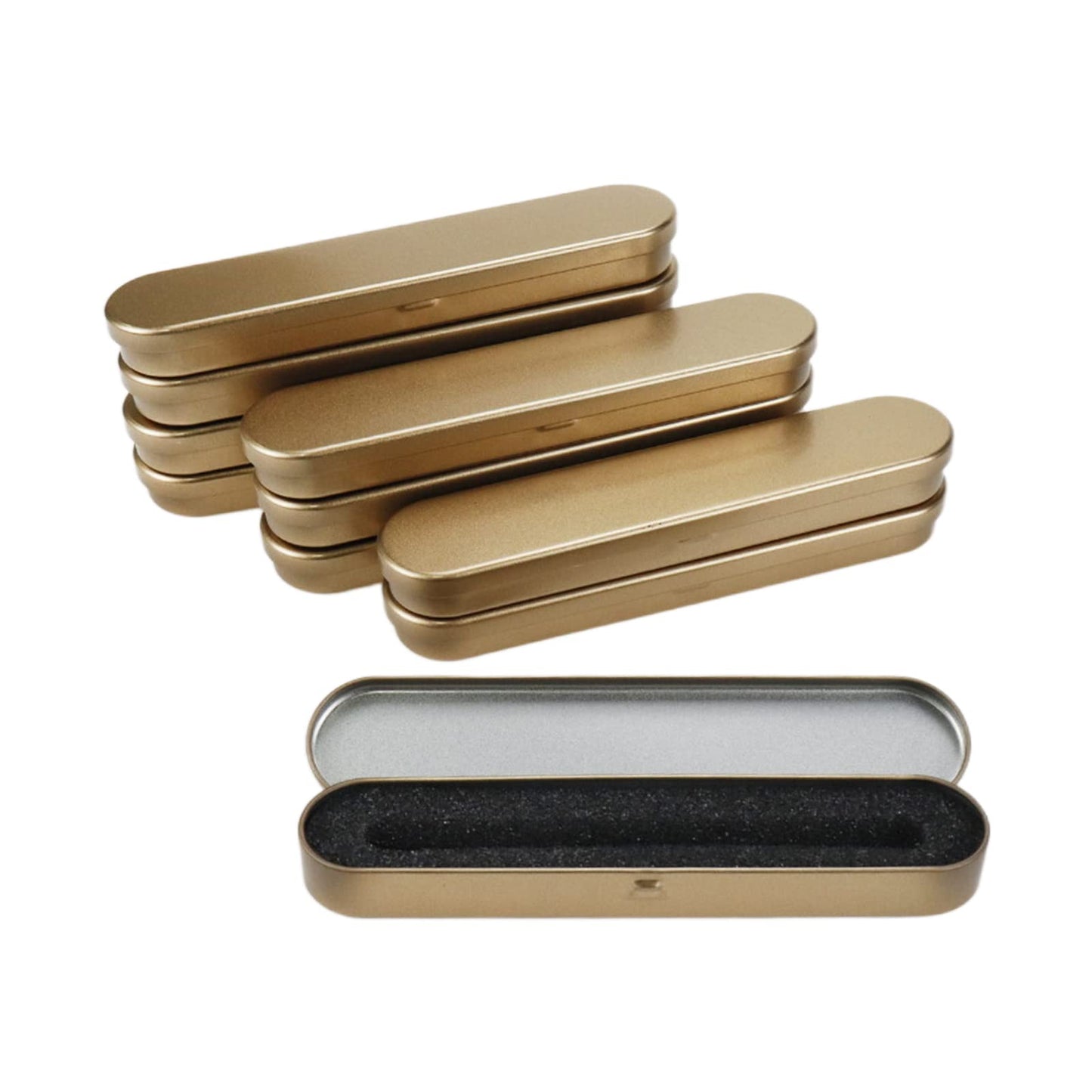 LC LICTOP Pencil Boxes10 Pcs, 7 Inch Length Gold Tone Iron Cases with Sponge Pad for Pens, Ballpoint Pen Storage Box with Empty Bulk Case Collection Set
