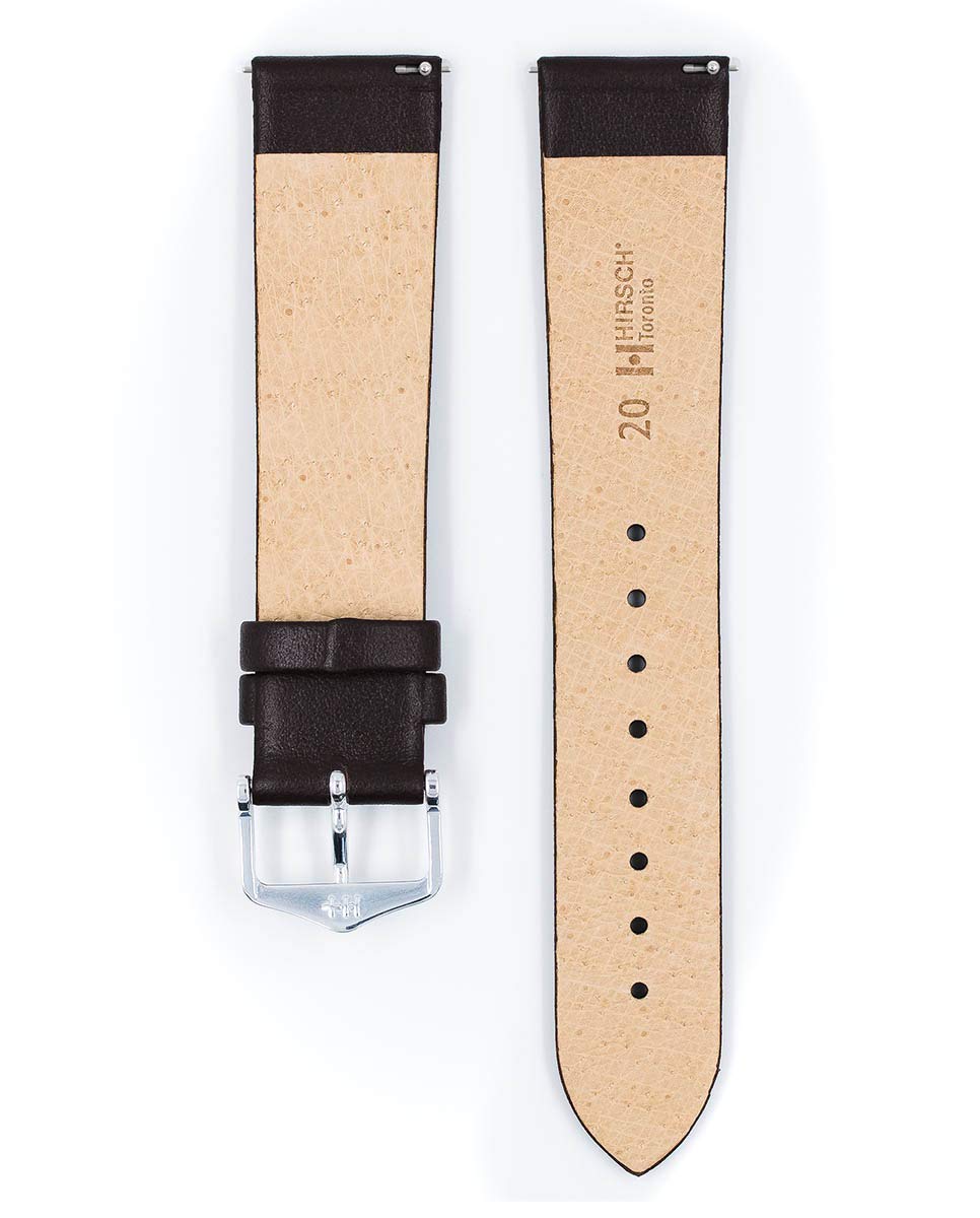 Hirsch Toronto Leather Watch Strap - Brown - L - 16mm - Shiny Silver Buckle - Calf Leather Band