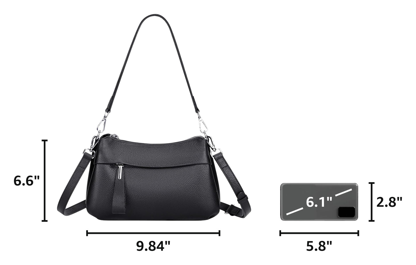 Over Earth Genuine Leather Handbags for Women Crossbody Purse Ladies Small Hobo Shoulder Bag(O111-2E Black)