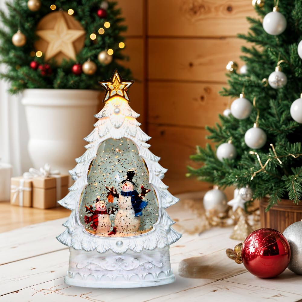 Snowman's Christmas Musical Snow Globe Lamp | Battery Operated and USB Powered LED Lighted Swirling Glitter Water Lantern for Tabletop Home & Christmas Decoration
