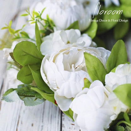 Floroom Floral Wreath, Artificial White Peony Wreath, 15"-16" Front Door Decorations Wall Decor