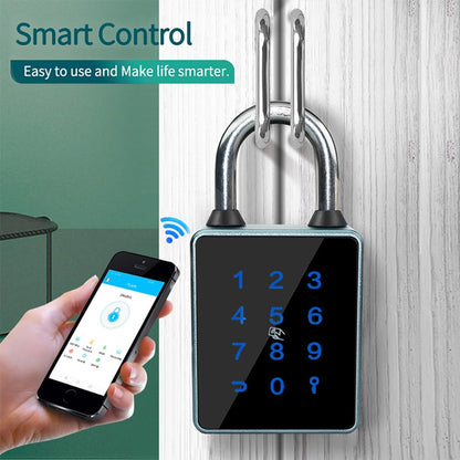 Combination Smart Padlock with Key Backup, Bluetooth Touchscreen Keypad Electronic Padlock App Controlled, Waterproof, 7.5mm Schackle Suitable for Gate Gym Warehouse Suitcase School Fence