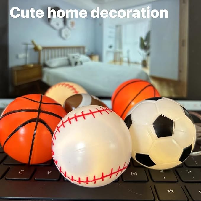 Sport Ball Theme Room Decor String Lights with 8 Mode,Battery Operated 14 ft 20 LED Mix Baseball Basketball Football Soccer Led Lights for Bedroom Christmas Themed Tree Party Decoration