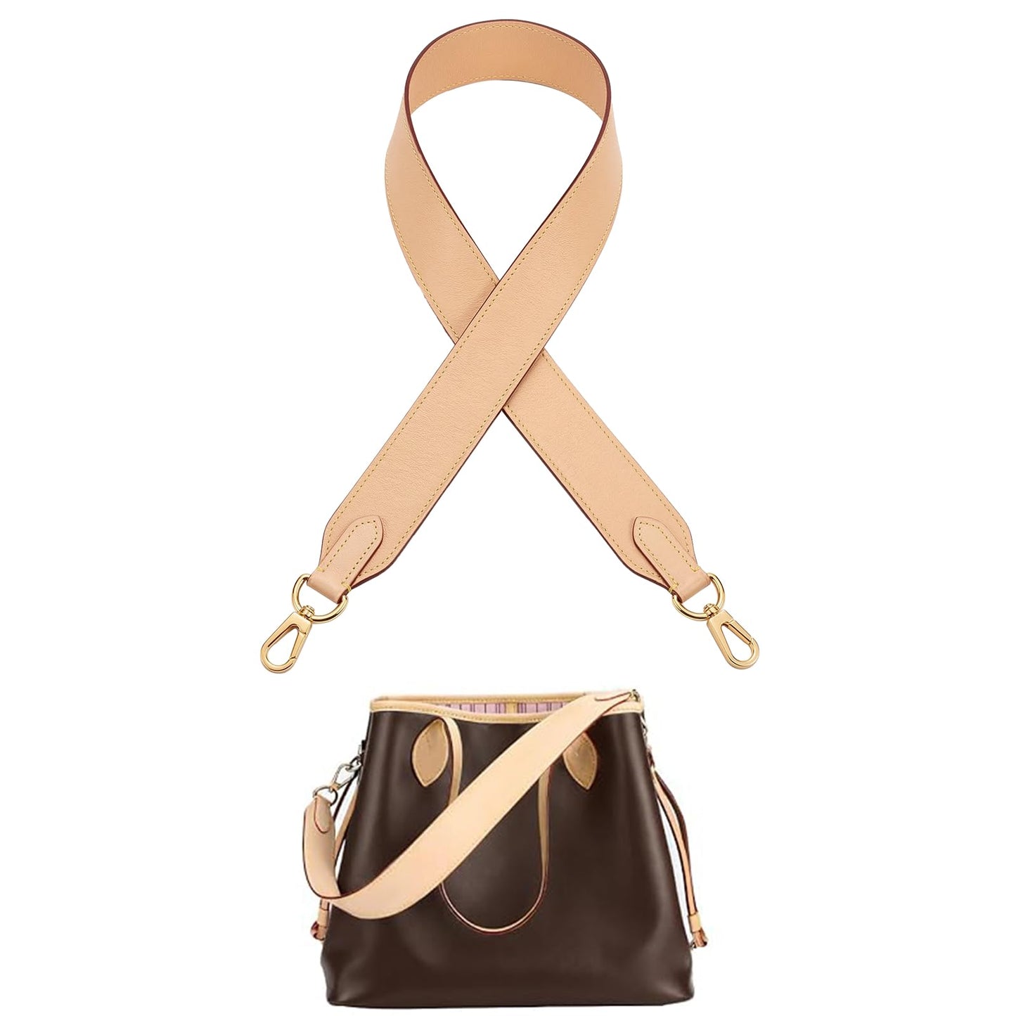 STBL Vachetta Leather Wide Straps Crossbody Replacement Bag Shoulder Strap for Neverful Graceful Speedy25 30 35 Tote Handbag Wide Shoulder Straps & DIY Leather Purse Strap (Beige)