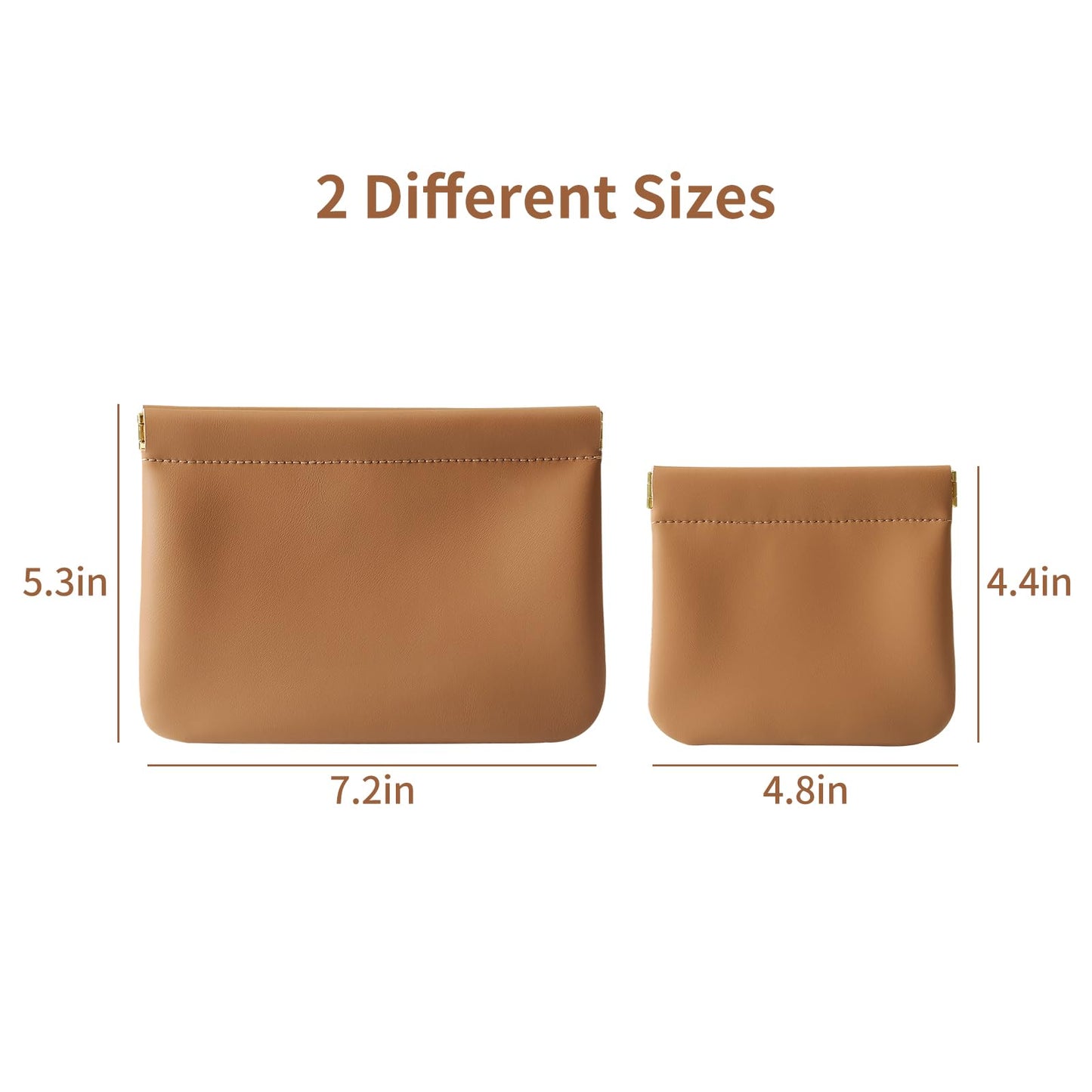 MEIBOOCH 2 Pack Small Makeup Bag for Women, New Organosilicon Super Fiber PU Leather Mini Cosmetic Bag for Travel, Coin Purse Organizer Storage Pouch (Brown)