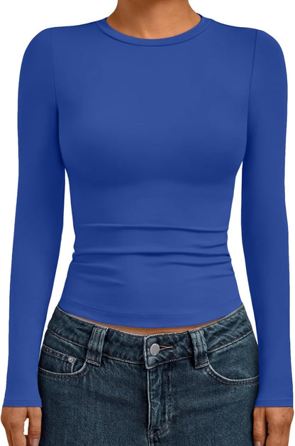 AUTOMET Womens Long Sleeve Shirts Basic Compression Going Out Crop Tops Fall Fashion Y2K Clothes 2025