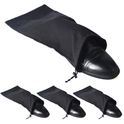 PlasMaller Shoe Storage Bags 100% Cotton with Drawstring For Men and Women for Travel Protecting and Storing Shoes (Black, Set of 4)