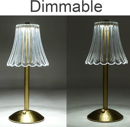 Cordless Table Lamps for Home,Table,Dining Room, Gold Rechargeable Lamps, USB Charge 12'' Tall LED Brass Portable Outdoor Indoor Table Lamp with Built-in Dimmer (Pack2 Gold Flower Lamp)