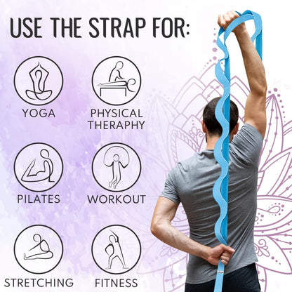 [NEW 2023] TECEUM Yoga Stretching Strap 10 Loops Non-Elastic Strap - Home Workout Stretch Strap for Physical Therapy, Yoga, Pilates plpr 1 in LtB