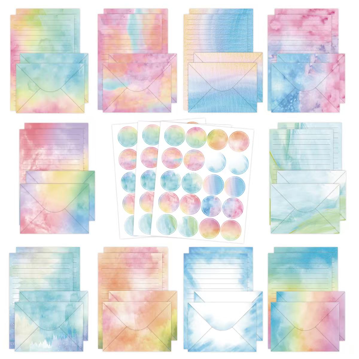 FUNCLASS Stationary Letter and Envelopes, 160 Pcs Watercolor Stationary Set with 50 Lined Stationery Paper 50 Envelopes, 5.5 x 8.25 Inches Cute Stationary, Gifts for Kids, Girls