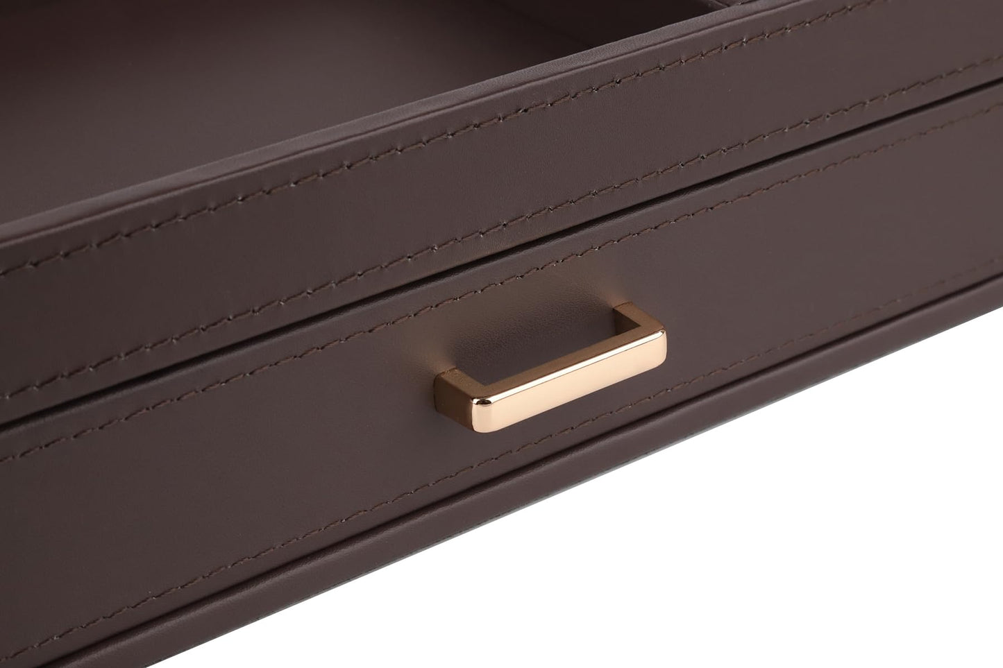 HofferRuffer Valet Jewelry Tray Organizer with Drawer, Faux Leather Storage Catchall Box Phone Charging Station Tray with Dresser Nightstand Desktop Drawer Organizer (Dark Brown)