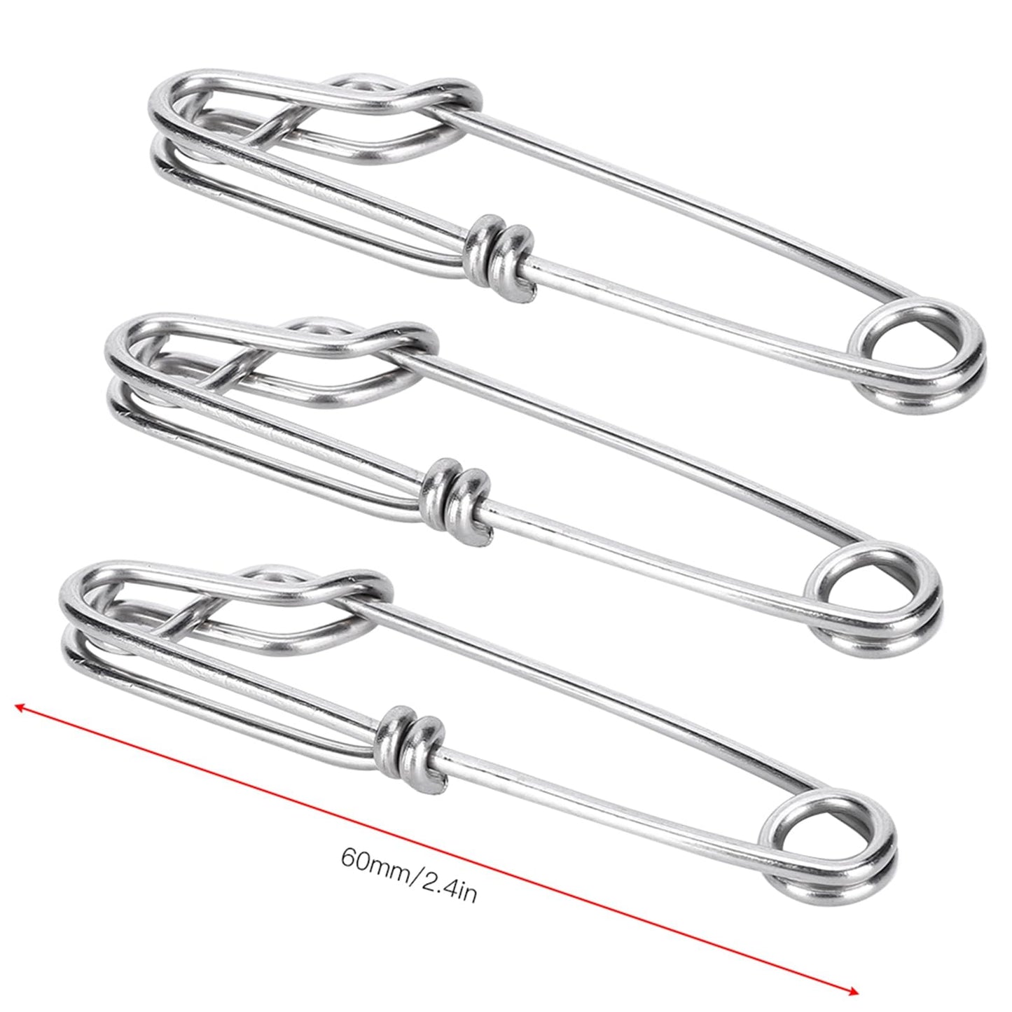 Cunyuer 15PCS Longline Trotline Clips, 1.8x60mm Fishing Snapper Clips, Stainless Steel Long Line Tuna Clip, Quick Connect Fishing Accessory