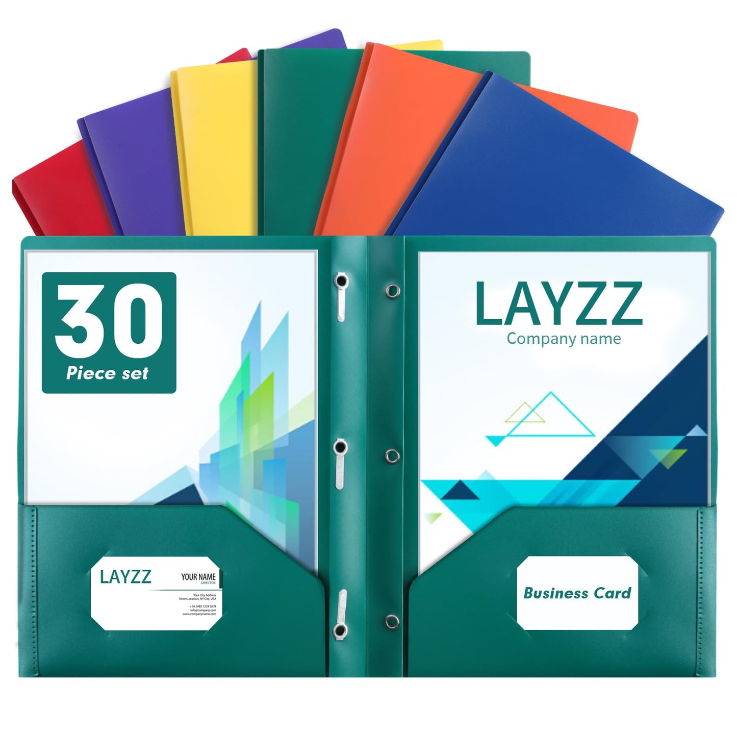 Plastic Two Pocket Folders with Prongs, LAYZZ 30 Pack Heavyweight Letter Size Plastic Folders with Pockets and Prongs, Poly Plastic Folders for Office & School