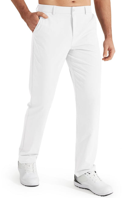 Libin Mens Golf Pants Classic Fit Stretch Work Dress Pants 32" Quick Dry Lightweight Business Casual Trousers Comfort Water Resistant, White, 33W x 32L