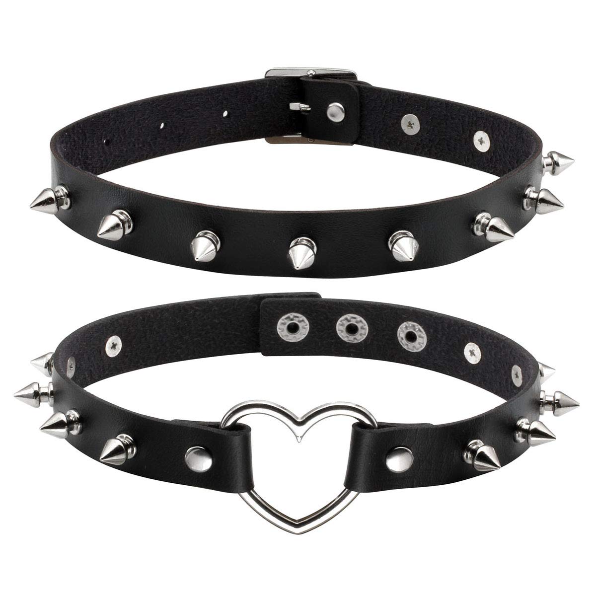 Eigso 2 Pcs Punk Leather Choker Necklaces for Women Men Metal Spike Studded Goth Collars for Woman Man