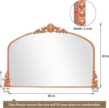 Growsun Arched Mirror, 40’’x30’’ Antique Baroque Traditional Ornate Wall Mirror Decor with Full Metal Frame for Fireplace/Entryway/Living Room/Bathroom
