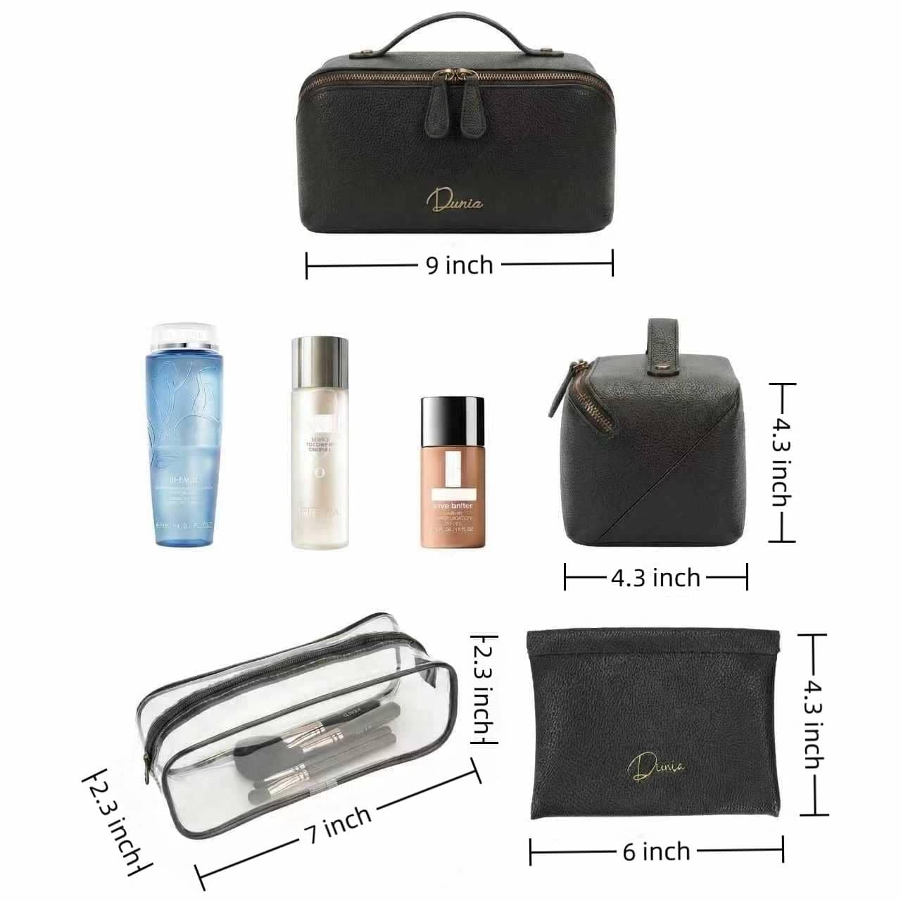 Divvia Travel Makeup Bag Organizer Cosmetic Bag Make up Bags for Women with Handle - Waterproof Vegan Leather Toiletry Bags Travel Essentials Pouch with Compartments (black, Medium)