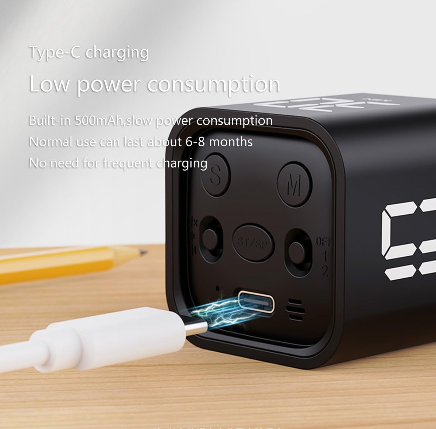 Teknoluzor Digital Cube Pomodoro Timer Desk Rechargeable Productivity Timer 5/10/30/60min & Custom Countdown, Vibration & Adjustable Sound Alarm,for Task Work Kitchen ADHD Kids Studying (Black)