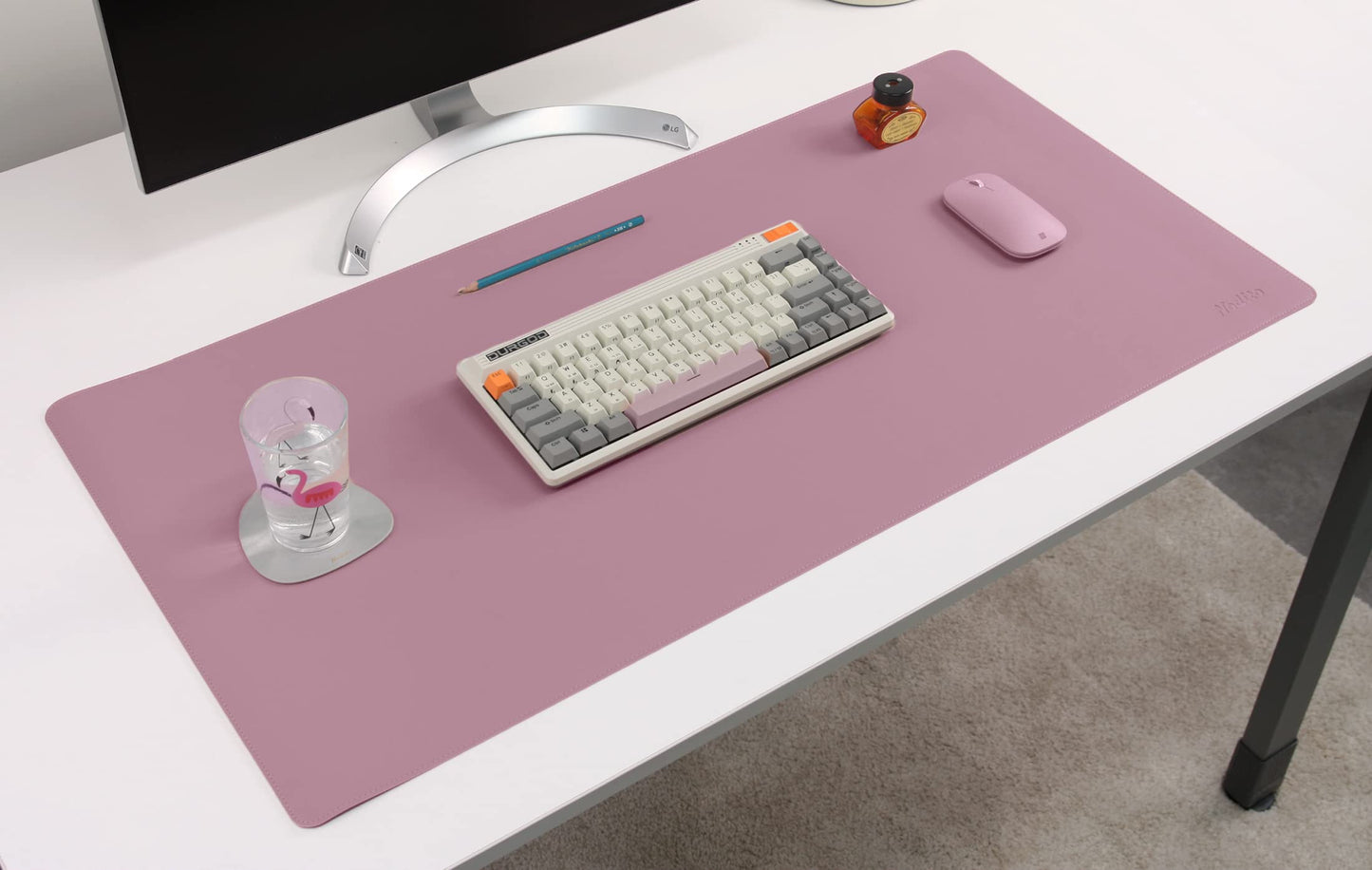 NODITO Dual-Sided Leather Desk Pad,Blotter for Laptop Computer,Mouse Pad,Writing,Drawing,Arts and Craft Mat (17"x35", Lilac)