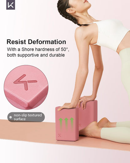 Yoga Blocks, High Density EVA Foam Blocks for Yoga, Pilates, Meditation, Aid Balance, Support and Deepen Poses - Non-Slip Lightweight Durable(2-Pack-Pink)