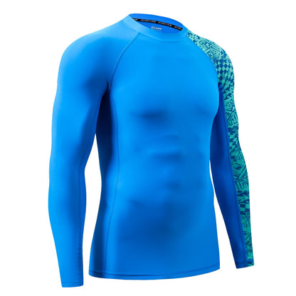 HUGE SPORTS Men's Splice UV Sun Protection UPF 50+ Skins Rash Guard Long Sleeves (Blue Digital, 3XL)