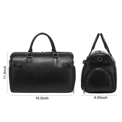 Vegan Leather Duffle Bag, LXY Travel Duffle Weekender Bag with Shoe Compartment, Duffel Overnight Gym Bags for Women Men Black
