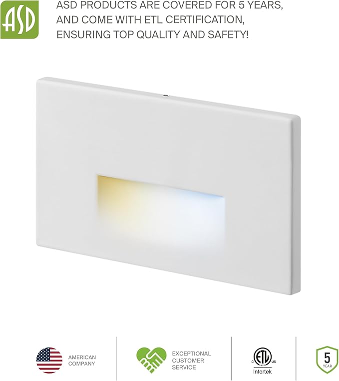 ASD LED Recessed Step Light Fixture, Dusk to Dawn Outdoor Tread Lighting | 3CCT, Motion Sensor, Photocell, Waterproof, ETL Listed | 3W 120LM 3000K-5000K 120V | Staircase Illumination | White, 12 Pack