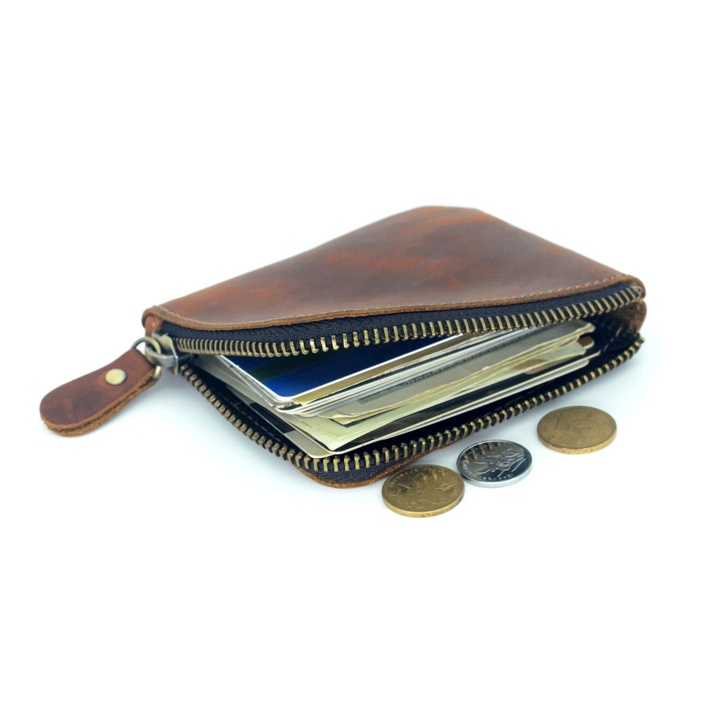 JJNUSA Genuine Leather Zipper Coin Purse Wallet With Key Car Smart Holder, Change Purse, Coin Pouch Holder For Men (Brown)