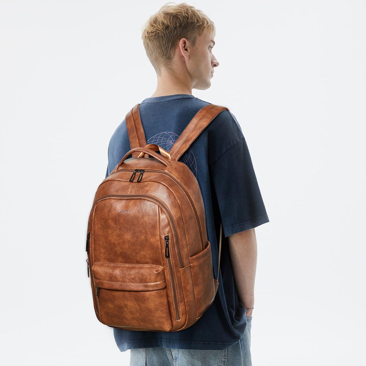 LATMAP 30L Backpack Purse for Women Men Laptop Backpack, Faux Leather Travel Work Backpack Teacher Bookbag fits 15.6" Laptop,Brown