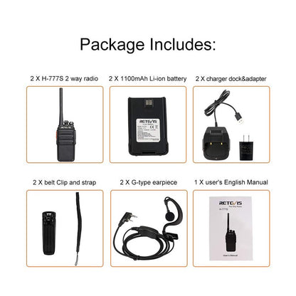 Retevis H-777S Walkie-Talkies Long Range,Rechargeable Two Way Radios,Rugged 2 Way Radio with Earpiece,Hiking Camping Road Trip Gift(2 Pack)