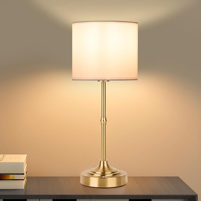 Rechargeable Cordless LED Table Lamp Fabric Shade Desk Lamp, 3-Level Dimmable Touch Control, 5200mAh, Patio Table Lamp, Bedside Night Lamp, Ambient Light for Restaurant.(Gold)