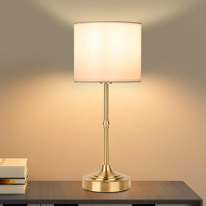 Rechargeable Cordless LED Table Lamp Fabric Shade Desk Lamp, 3-Level Dimmable Touch Control, 5200mAh, Patio Table Lamp, Bedside Night Lamp, Ambient Light for Restaurant.(Gold)