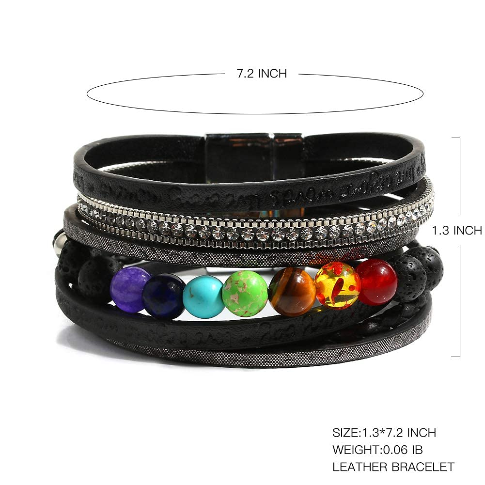 Vercret Leather Wrap Bracelet for Women - Lava Stone Chakra Multi-Layer Bracelets Magnetic Clasp Bangle Cuff Stacked Bracelet for lady and Mother