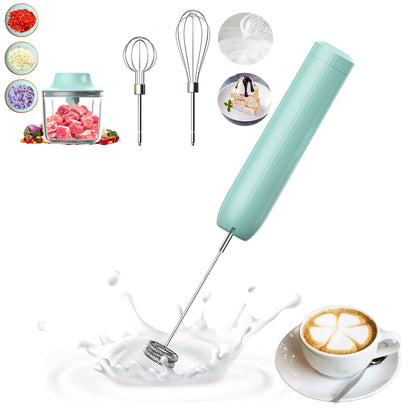 4-in-1 Electric Hand Mixer, Electric Whisk, Mini Onion Chopper 10Oz, Small Cordless Hand Blender, Milk Frother Wand for Coffee, Matcha, 4 Speed Rechargeable Food Processor for Baby Food Maker