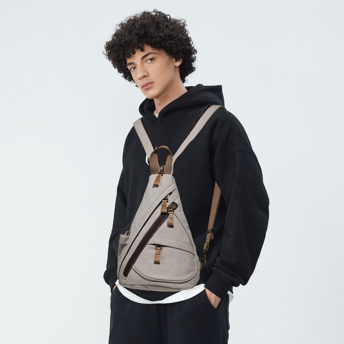 KL928 Canvas Sling Bag - Small Crossbody Backpack Shoulder Casual Daypack Rucksack for Men Women(Small Version, Leaden)