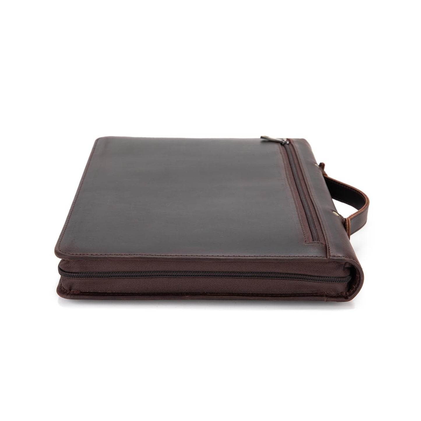 Geslun Genuine Leather Portfolio with Hidden Handle, Zippered Front Pocket, Business Padfolio for Men and Women, 8.5 x 11 Legal Pad Notebook Holder, Office Letter Notepad Folio, Dark Brown