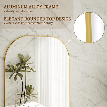 Koonmi Full Length Mirror, 56"x21" Mirror Full Length with Stand, Gold Domed Top Square-Edged Floor Mirror with Aluminum Alloy Frame for Bedroom Living Room