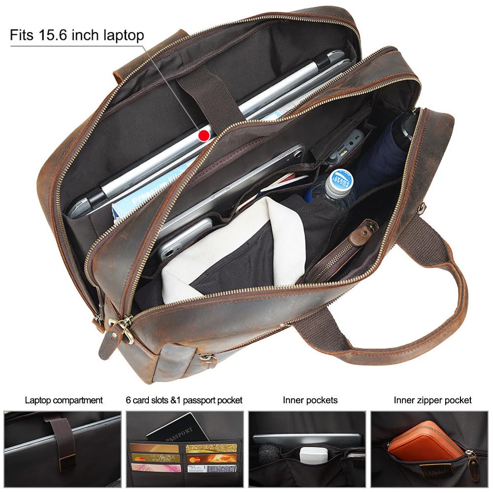 TIDING Leather Convertible Briefcase Backpack for Men, Large 15.6 Inch Laptop Messenger Bag Work Business Travel Crossbody Shoulder Bag
