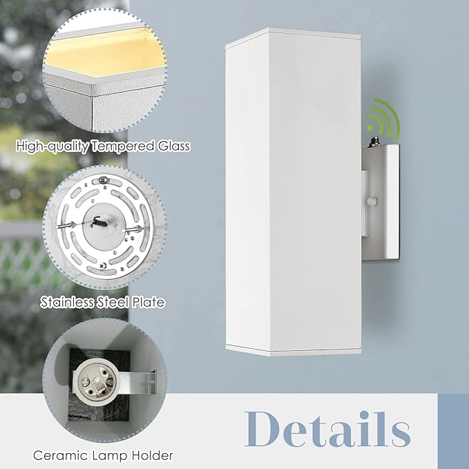 Outdoor Wall Lights, Dusk to Dawn Outdoor Light Fixture, 13" Waterproof Modern Porch Light White, Large Up Down Exterior Lighting Fixture for Patio, Garage, Hallway, Doorway