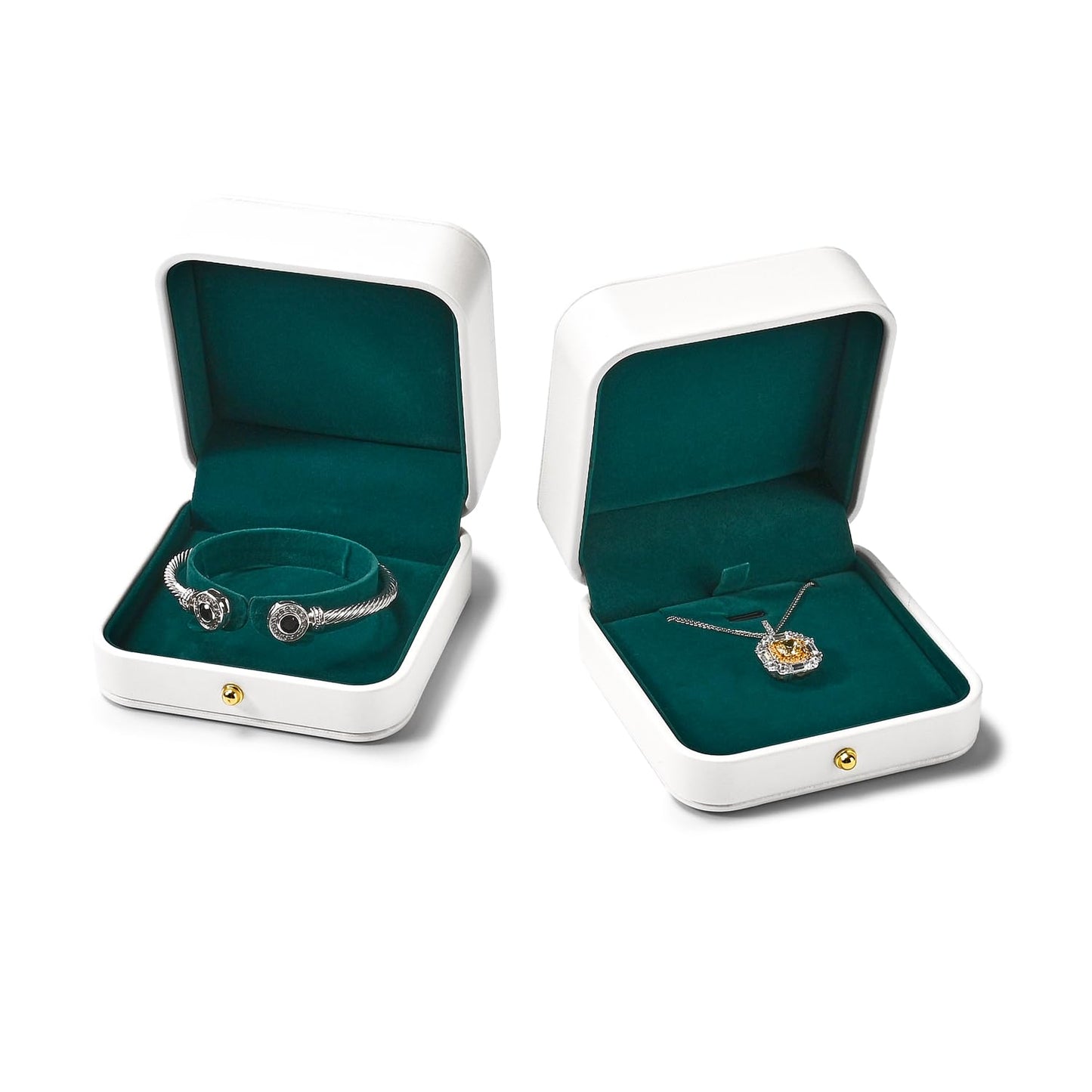 Woodten Green Velvet Interior Jewelry Gift Box for Bangle Bracelet White PU Leather Bangle Box
