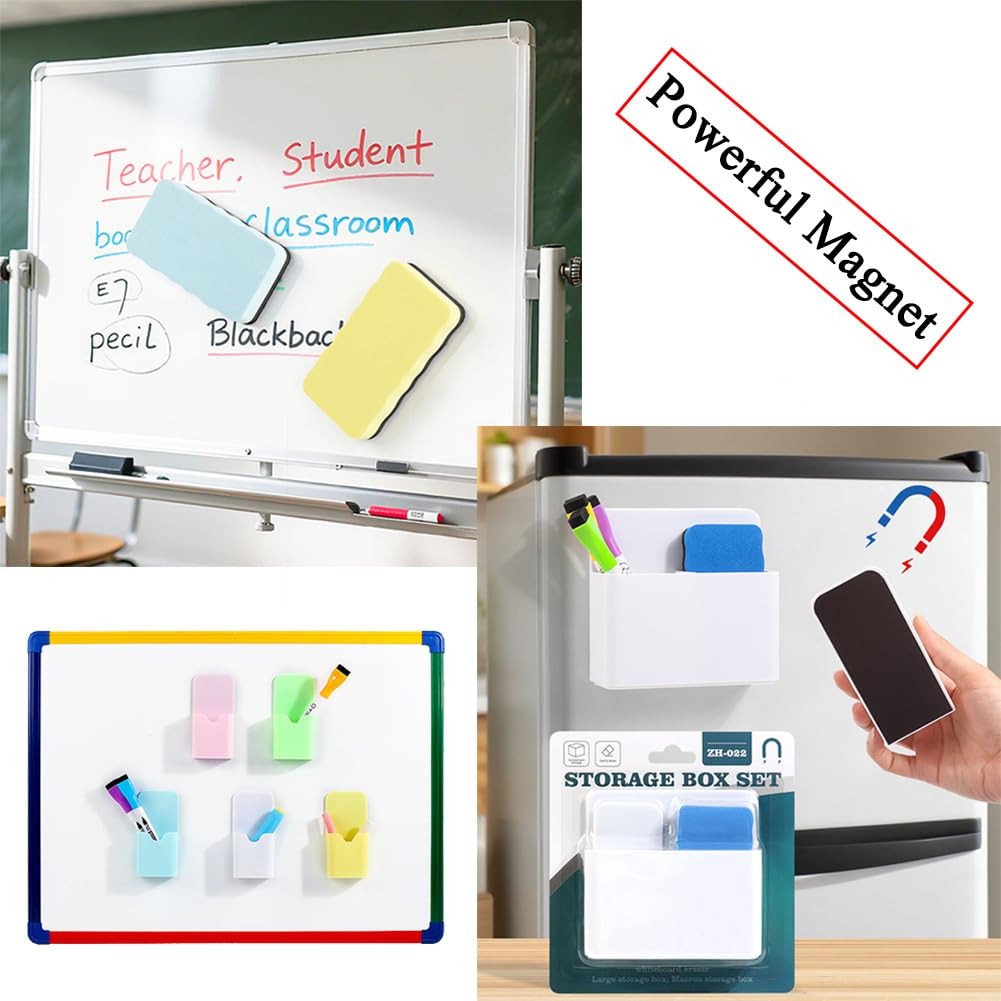 OPTSPTOY Magnetic Marker & Chalk Pen Holder Combo Set - Large & Small Organizers + Eraser for Whiteboard, Blackboard, Fridge, Metal Locker, Cabinet (White)
