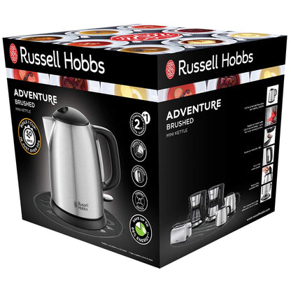 Russell Hobbs Adventure 24991-70 Kettle [1.0 L] Stainless Steel (2400 W, Quick Boil Function, Removable Limescale Filter, External Water Level Indicator, Small Travel Kettle)