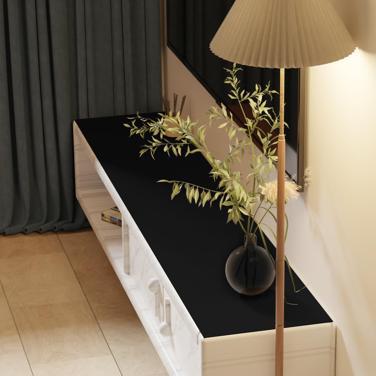 Zinkooat Leather Desk Mat,1.8mm Thick,15.75x63 Inch Desk Cover,Desk Protector Mat,Dresser Cover Top,Faux Leather Table Cover,Side Table Cover,Office Desk Cover,Office Table Cover(Black+Black,15.75x63)