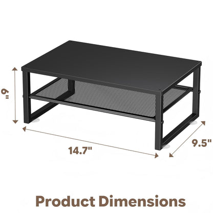 Ekisemio 2-Tier Computer Monitor Stand Riser, Desk Organizer for Monitor, Black