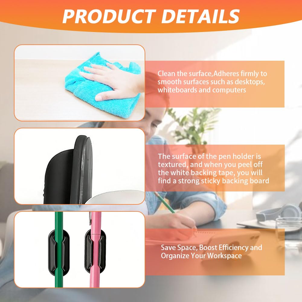 Yanchexp 40 PCS Adhesive Pencil Holders for Desk,Silicone Pencil Holder with Upgraded Adhesive Pads, Flexible Pen Holder for Walls Clipboards,Office Essentials Accessories Teacher Supplies