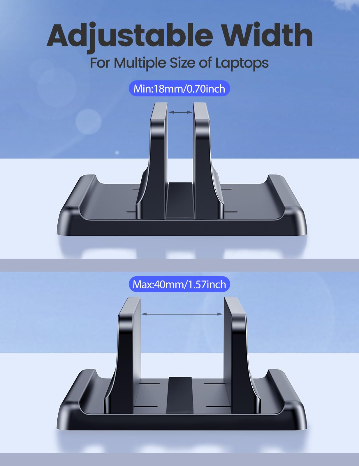 Vaydeer Vertical Laptop Stand Holder Organizer Plastic Adjustable Desktop Notebook Dock Space-Saving 3 in 1 for All MacBook Pro Air,Mac,HP,Dell,Microsoft Surface,Lenovo,up to 17.3 inches (Black)
