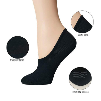 BERING No Show Socks Womens Non Slip for Flats Slip On Sneakers Footies Low Cut Ankle Short, Black/White/Grey, Size 6-9, 6 Pairs